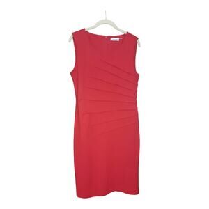 Calvin Klein Womens Red Sideburst Rouched Sheath Dress Size 10